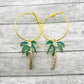 Tropical Gold Palm Tree Pearl Coconut Hoop Earrings | Summer Beach Vacation Dangle Earrings