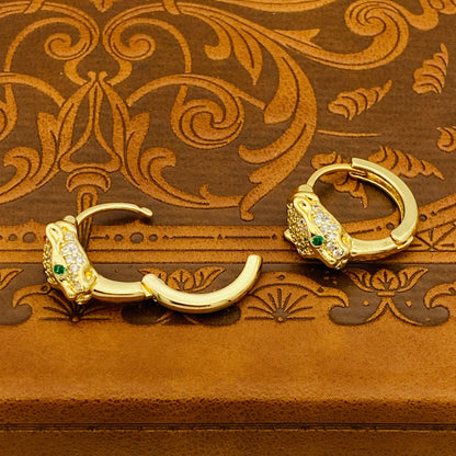 Gold Jaguar Hoop Earrings with Emerald Eyes