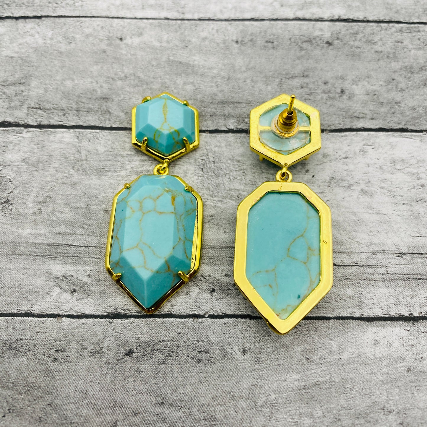 Natural Turquoise Gemstone Dangle Earrings | Gold-Toned Birthstone Statement Jewelry