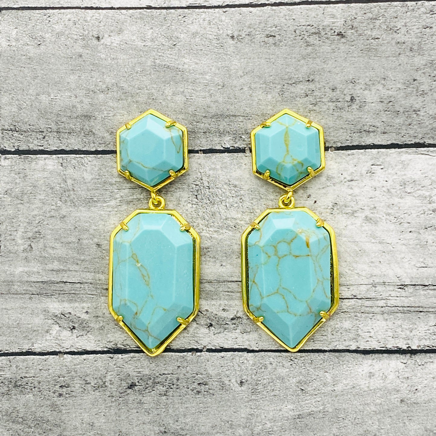 Natural Turquoise Gemstone Dangle Earrings | Gold-Toned Birthstone Statement Jewelry