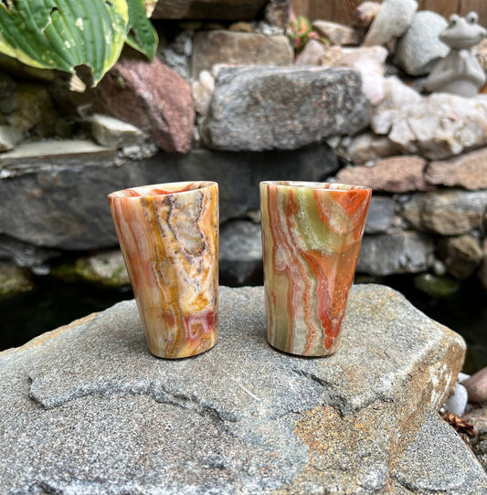 Handcrafted Vintage Onyx Stone Whisky Shot Glasses - Sherry Goblet, Green Onyx Cordials, Multicolored Barware, Ideal for Nature Lovers