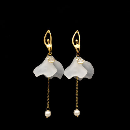 Gold-Toned Figurine Lady Ballerina Dancer with Pearl Statement Earrings