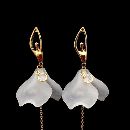 Gold-Toned Figurine Lady Ballerina Dancer with Pearl Statement Earrings