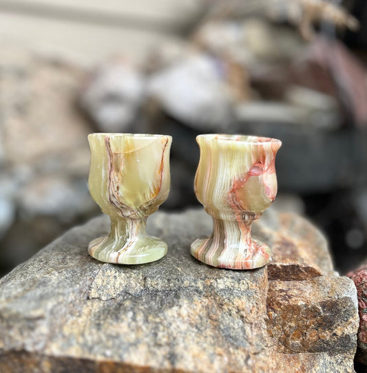 Handmade Vintage Natural Onyx Stone Whisky Shot Glasses - Sherry Goblet, Green Onyx Cordials, Small Multicolored Barware, Handcrafted Cups