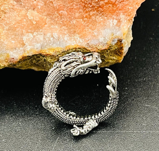 Handmade Adjustable Vintage Silver Fantasy Dragon Ring - Perfect Statement Gift for Him or Her