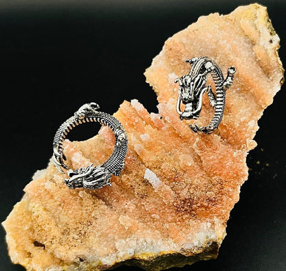 Handmade Adjustable Dragon Ring – Vintage Silver Fantasy Jewelry for Men & Women, Mythical Vintage-Style Fantasy Jewelry,