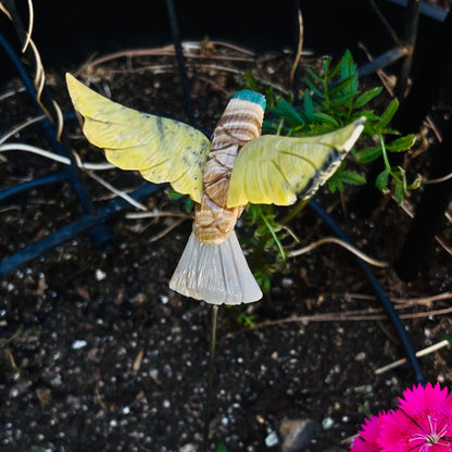 Natural Gem Stone Hummingbird Stick Garden Décor Art