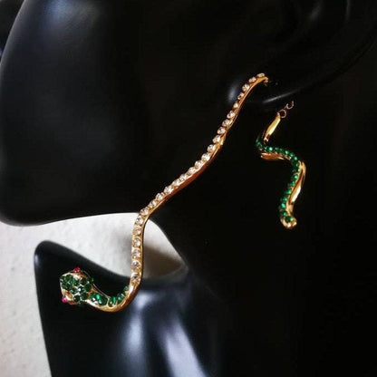 Vintage Gold-Toned Snake Earrings with Emerald Eyes | Statement Bohemian Snake Jewelry | Perfect Gift for Her, or Him