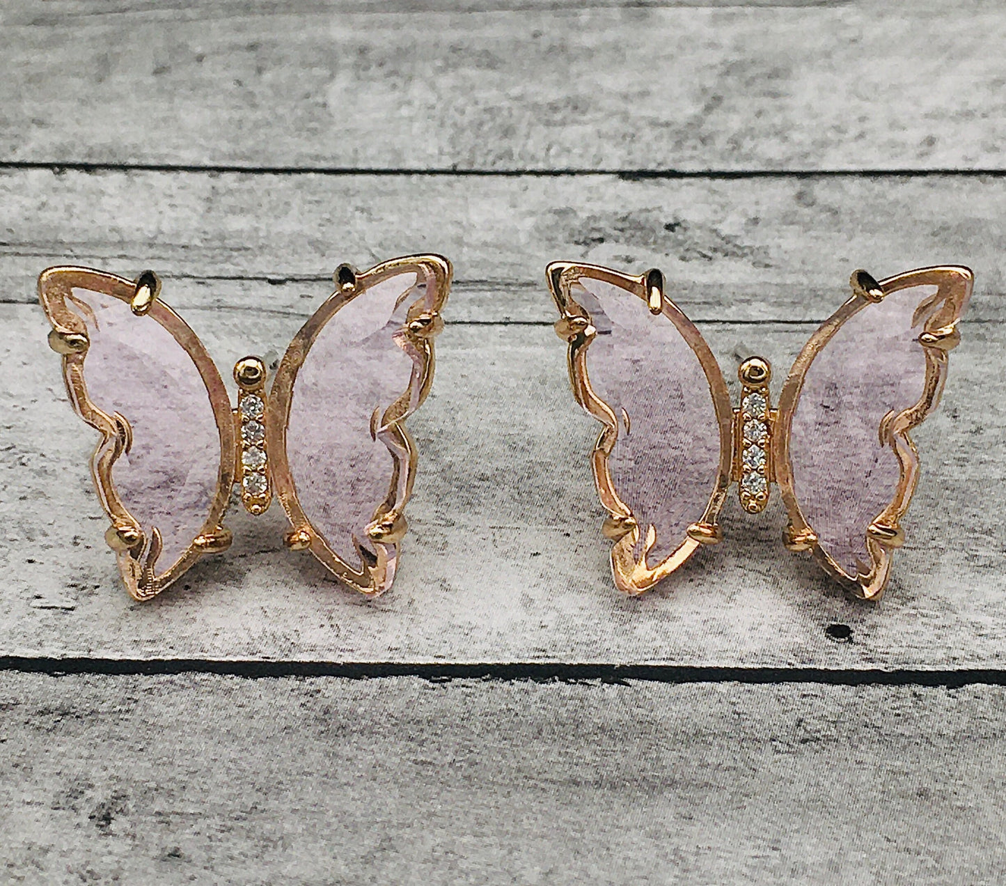 Pink Butterfly Earrings: Tourmaline-Colored Crystal Transparent Jade Butterfly Earrings, Art Deco Bohemian Minimalist Jewelry