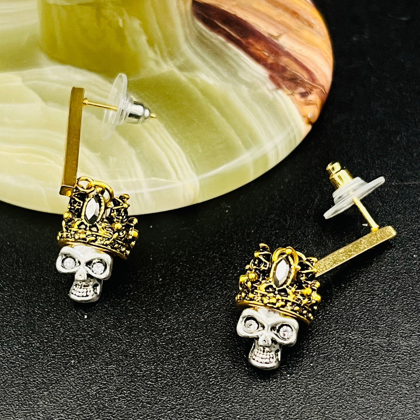 Gold-Toned Crown & Gothic Skull Dangle Earrings - Bold Boho Statement Jewelry| Perfect Gift for Him or Her