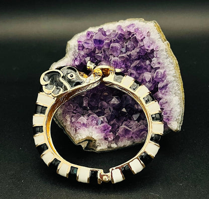 Gothic Gold Elephant Cuff | Black & White Design with Gold Accents | Unisex Bangle Bracelet