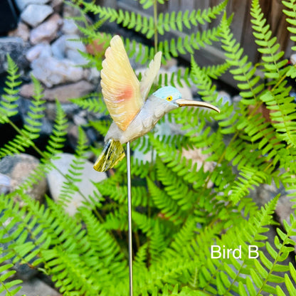 Natural Gem Stone Hummingbird Stick Garden Décor Art