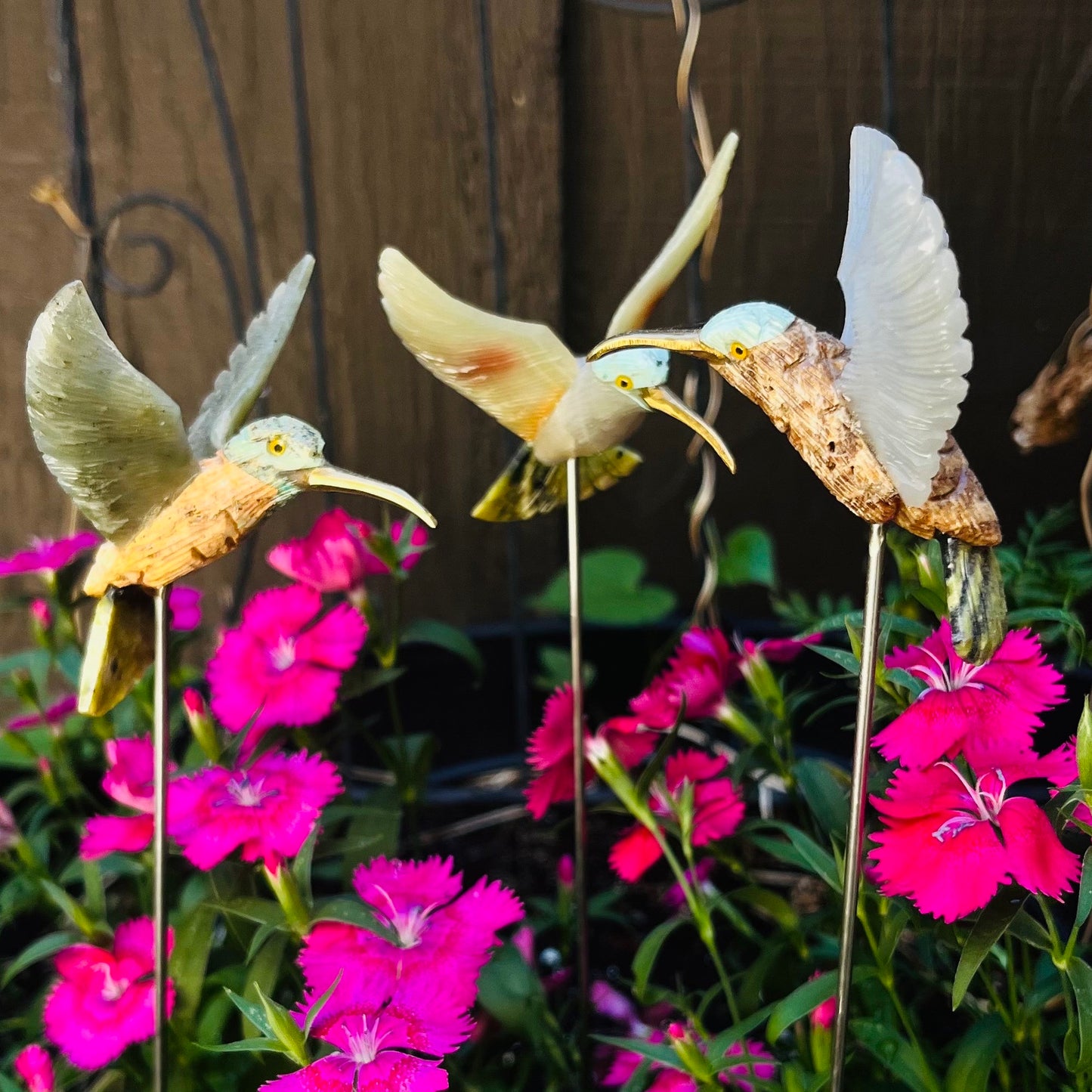 Hand-Carved Stone Hummingbird Staked Garden Decor | Precious Mineral Cute Bird Decor| Gift for Gardeners, Bird Watchers, For Mum