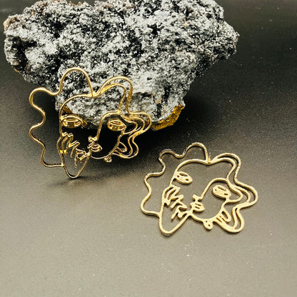Gold-Toned Woman Portrait Dangle Earrings | Elegant Female Silhouette Jewelry
