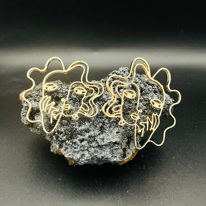 Gold-Toned Woman Portrait Dangle Earrings | Elegant Female Silhouette Jewelry