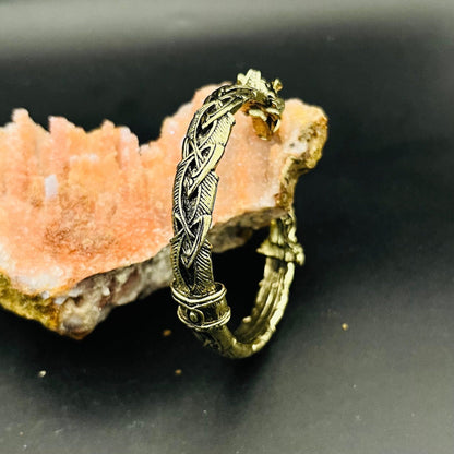 Antique Gold Dragon Cuff Bracelet with Dual Heads | Gold Victorian Cuff Bracelet | Gothic Vintage Bracelet