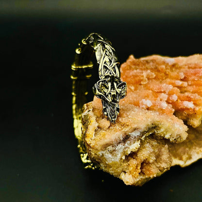 Antique Gold Dragon Cuff Bracelet with Dual Heads | Gold Victorian Cuff Bracelet | Gothic Vintage Bracelet