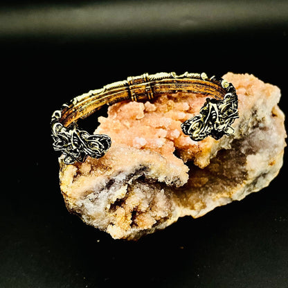 Antique Gold Dragon Cuff Bracelet with Dual Heads | Gold Victorian Cuff Bracelet | Gothic Vintage Bracelet