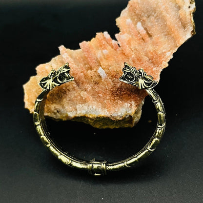 Antique Gold Dragon Cuff Bracelet with Dual Heads | Gold Victorian Cuff Bracelet | Gothic Vintage Bracelet