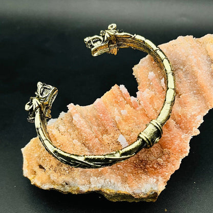 Antique Gold Dragon Cuff Bracelet with Dual Heads | Gold Victorian Cuff Bracelet | Gothic Vintage Bracelet