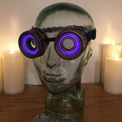 Illuminated Burner Goggles / Handmade Antique Gold Cyberpunk X-Ray Goggles that Light Up / For Halloween, Cosplay, Raves, Party, Concerts