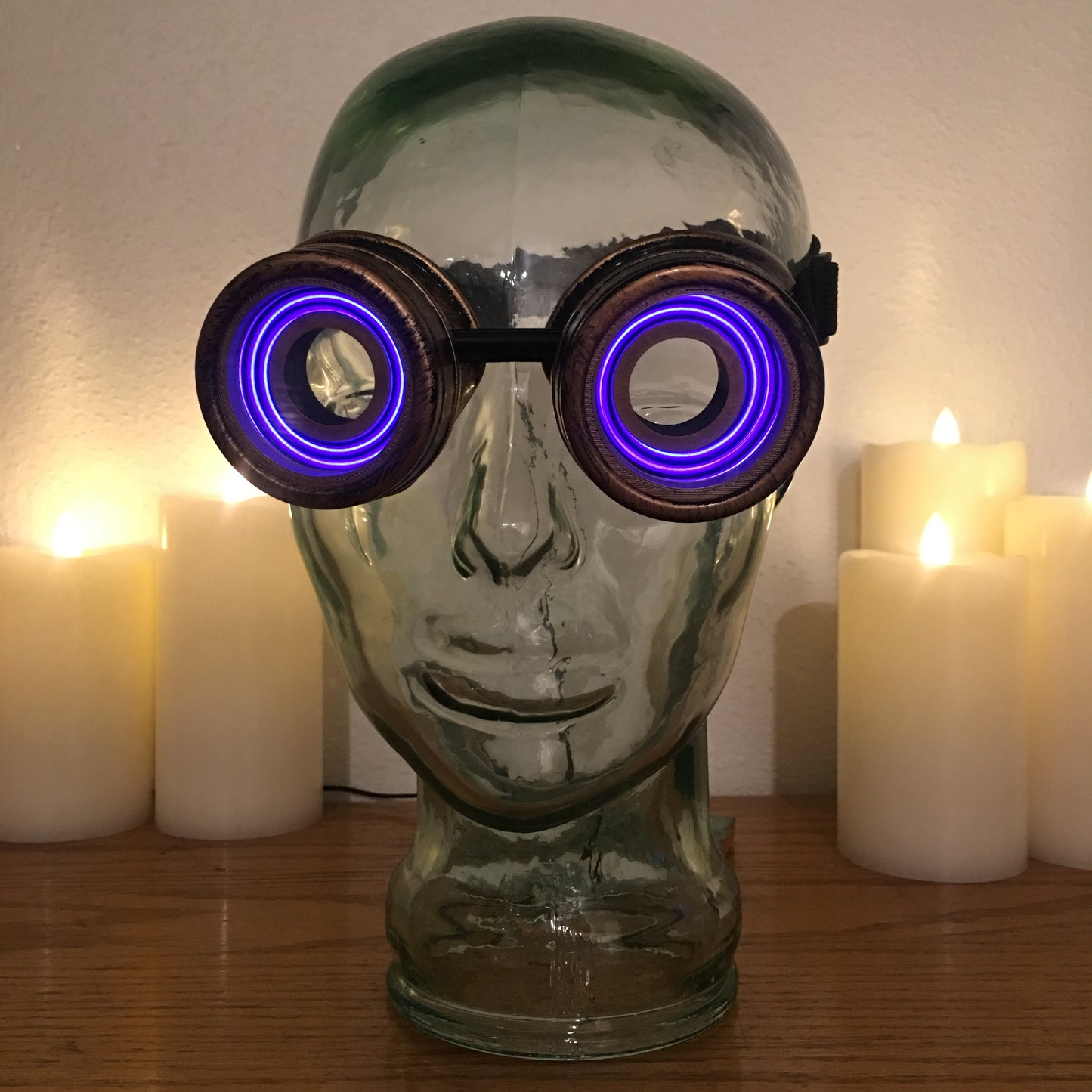 Illuminated Burner Goggles / Handmade Antique Gold Cyberpunk X-Ray Goggles that Light Up / For Halloween, Cosplay, Raves, Party, Concerts