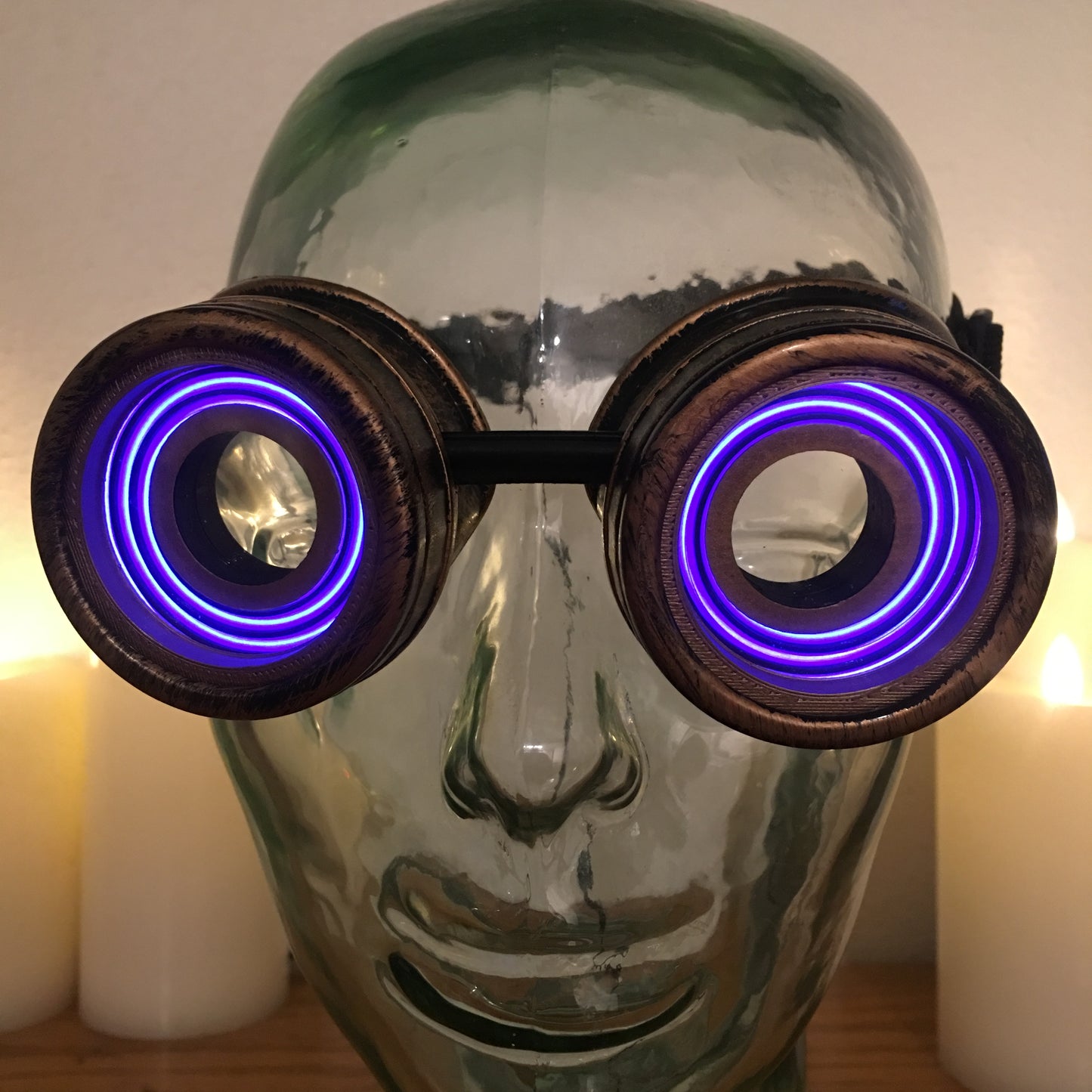 Illuminated Burner Goggles / Handmade Antique Gold Cyberpunk X-Ray Goggles that Light Up / For Halloween, Cosplay, Raves, Party, Concerts