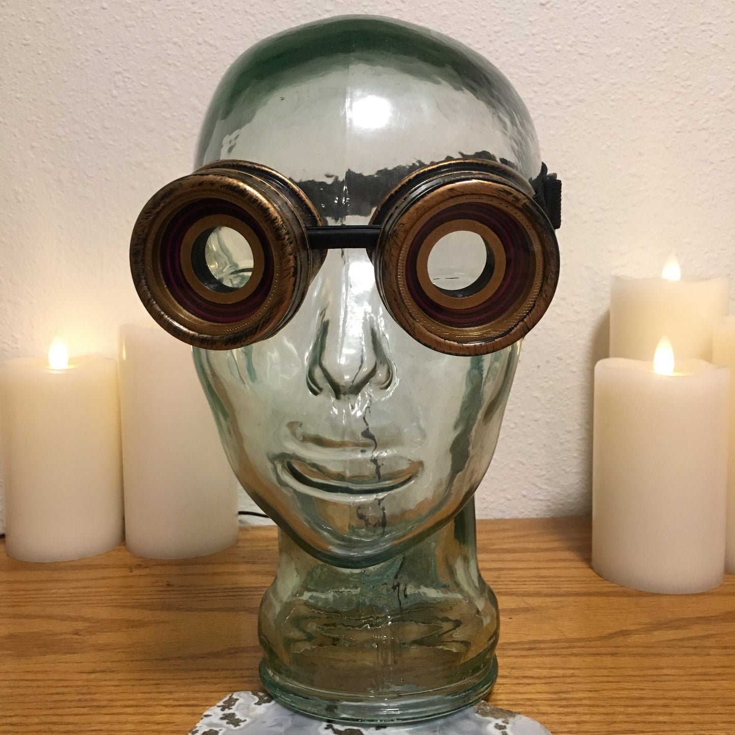 Illuminated Burner Goggles / Handmade Antique Gold Cyberpunk X-Ray Goggles that Light Up / For Halloween, Cosplay, Raves, Party, Concerts