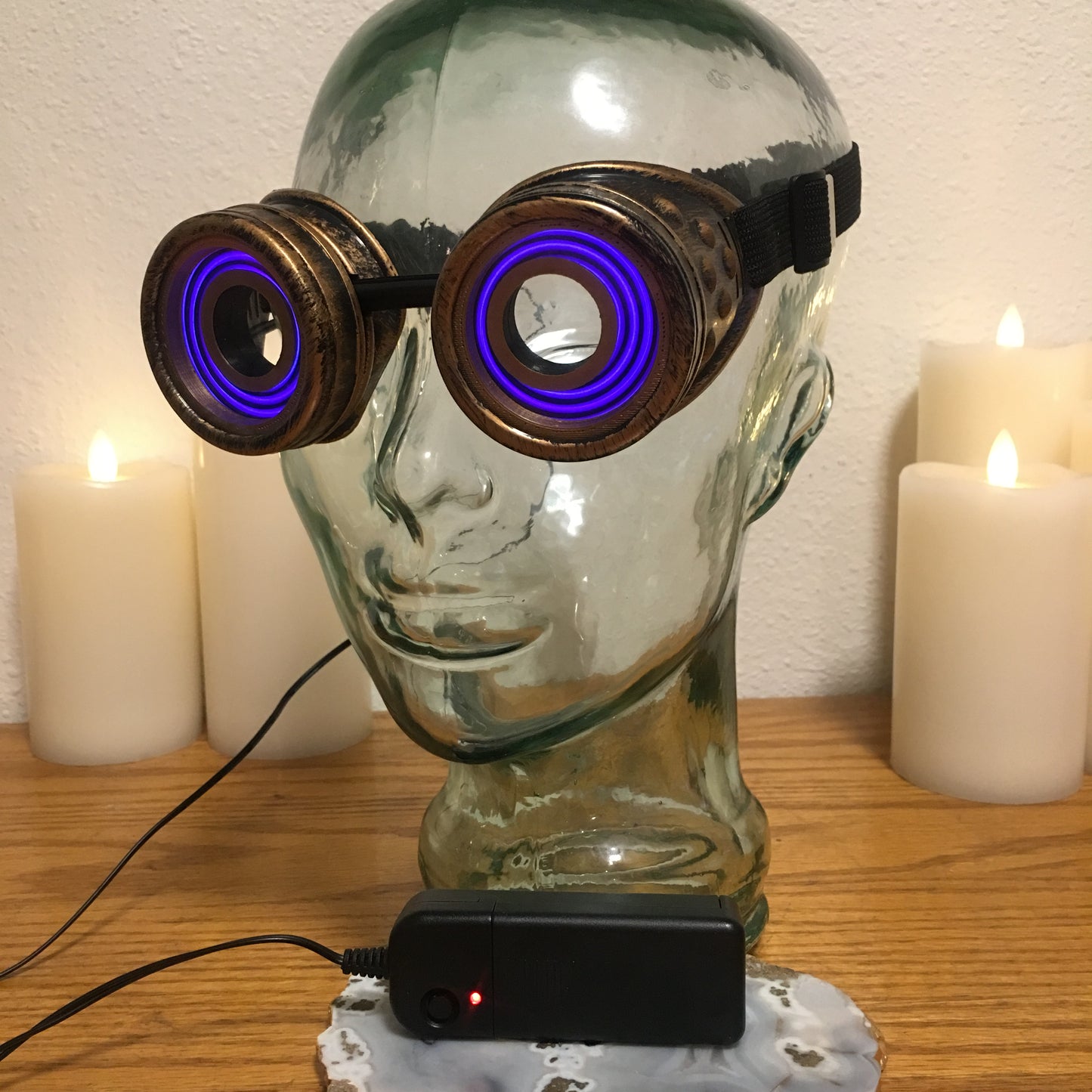 Illuminated Burner Goggles / Handmade Antique Gold Cyberpunk X-Ray Goggles that Light Up / For Halloween, Cosplay, Raves, Party, Concerts