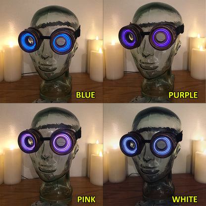 Light-Up Cyberpunk Goggles / Black Spikey Steampunk X-Ray Goggles / For Cosplay or Halloween / EDM, Rave, Dances, Concerts, Parties
