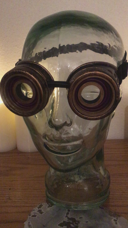 Illuminated Burner Goggles / Handmade Antique Gold Cyberpunk X-Ray Goggles that Light Up / For Halloween, Cosplay, Raves, Party, Concerts