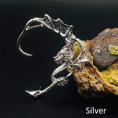 Vintage Dragon Ear Cuff/ Wrap and Dangle Earring,  Vintage Silver Dragon Earring for Left Ear