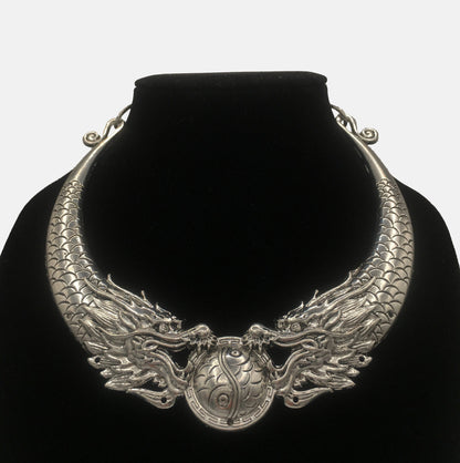 Vintage Gothic Double Dragon Necklace