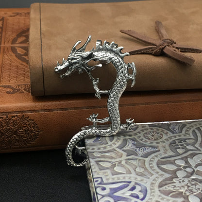 Gothic Punk Dragon Ear Cuff | Vintage Gold & Silver Clip-On Earring for Left Ear | No Piercing Required