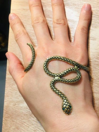 Snake Serpent Palm Bracelet with Emerald Eyes