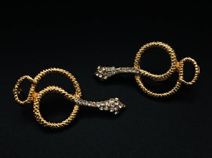 Gothic Gold Snake Drop Earrings | Victorian-Style Serpent Statement Jewelry with Imitation Diamonds