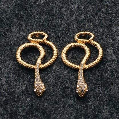 Gothic Gold Snake Drop Earrings | Victorian-Style Serpent Statement Jewelry with Imitation Diamonds