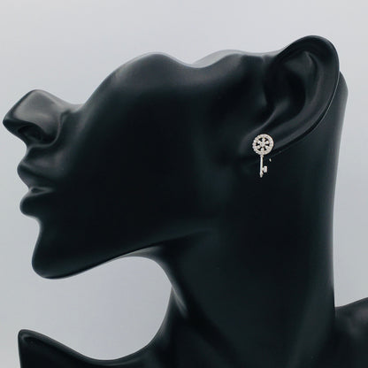 Asymmetric Lock and Key Stud Earrings with Sparkling Diamonds | Unique Statement Jewelry