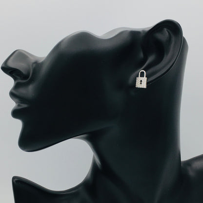 Asymmetric Lock and Key Stud Earrings with Sparkling Diamonds | Unique Statement Jewelry