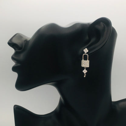 Silver Lock and Key Love Earrings with Diamond CZ | Love Knot Earrings | Padlock and Key "Keys to My Heart" Jewelry