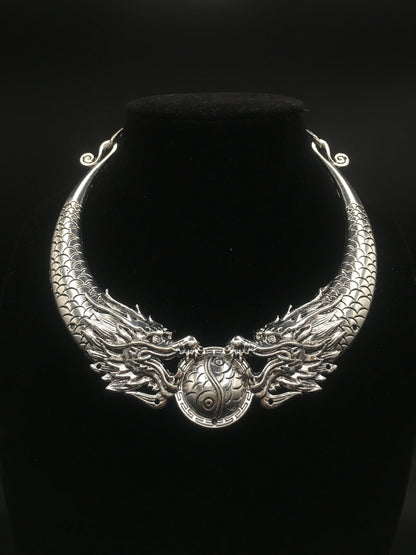 Vintage Gothic Double Dragon Necklace