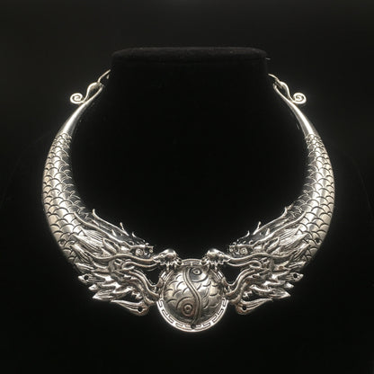 Vintage Gothic Double Dragon Necklace