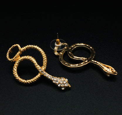 Gothic Gold Snake Drop Earrings | Victorian-Style Serpent Statement Jewelry with Imitation Diamonds