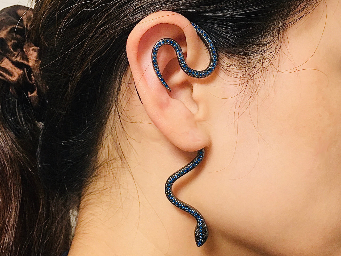 Vintage Silver Blue Snake Ear Wrap / Ear Cuff / Bohemian Serpent EarCuff / Dragon EarWrap / For Left orRight Ear / No Piercing