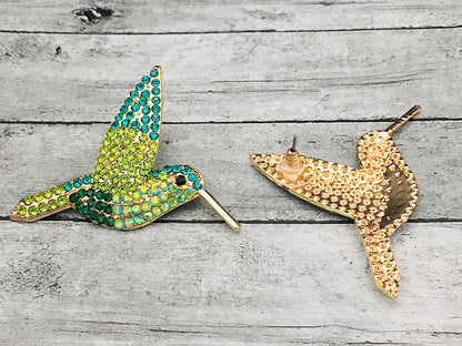 Emerald Green Hummingbird Stud Earrings