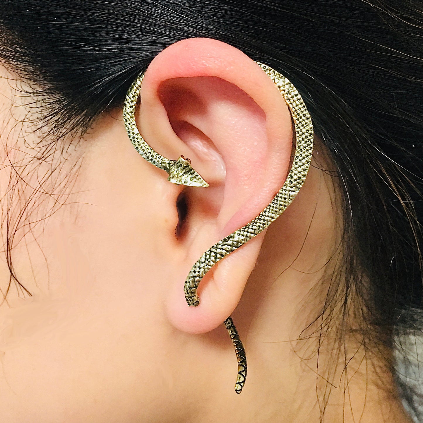 Snake Ear Cuff Studs/ Vintage Viper Snake Stud Silver Earrings Ear Cuff / Adjustable  Left Ear