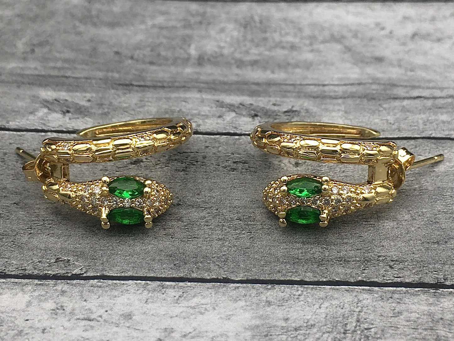 Victorian Gold Snake Earrings/ Emerald Green Eyes Vintage Gold Snake Earrings/ Statement Earrings / Bohemian Gold Snake Earrings