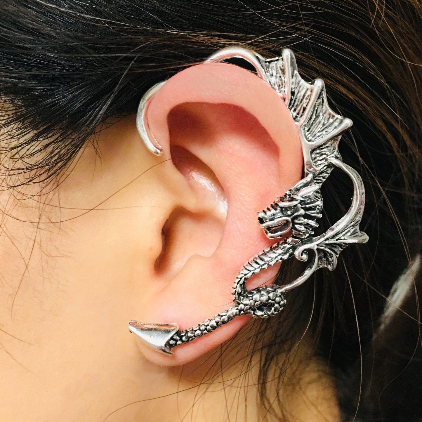 Vintage Dragon Ear Cuff/ Wrap and Dangle Earring,  Vintage Silver Dragon Earring for Left Ear