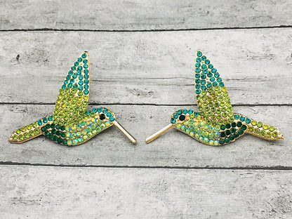 Emerald Green Hummingbird Stud Earrings