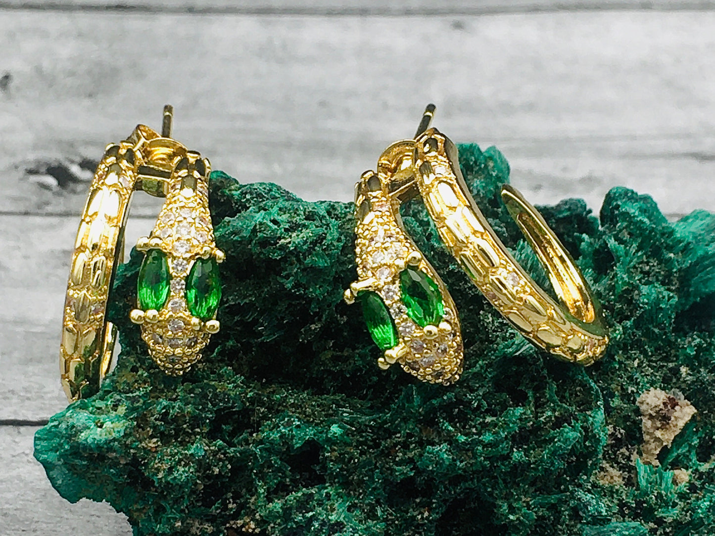 Victorian Gold Snake Earrings/ Emerald Green Eyes Vintage Gold Snake Earrings/ Statement Earrings / Bohemian Gold Snake Earrings